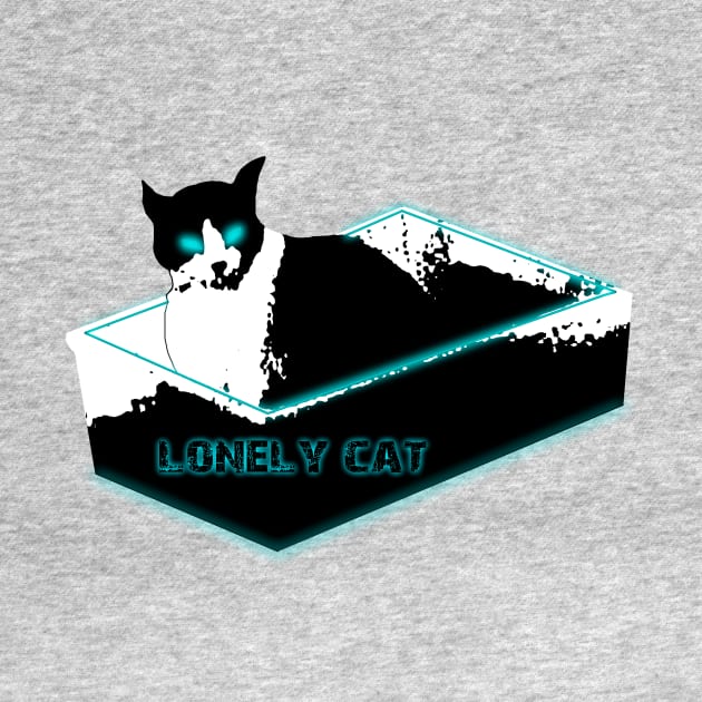 Lonely cat neon animal in box by denpoolswag